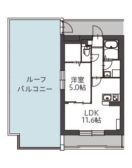 ルーフバルコニー付きの１LDKの間取り