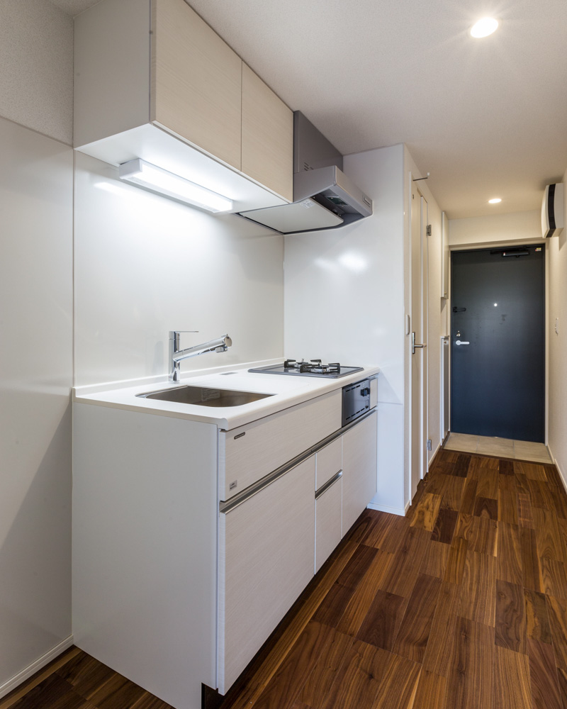 単世帯向け1Kのキッチンの様子